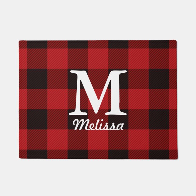 cottage Christmas plaid Red buffalo lumberjack Doormat (Front)
