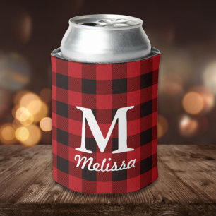 cottage Christmas Red buffalo lumberjack plaid Can Cooler