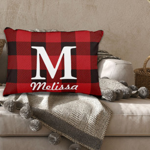 cottage Christmas Red buffalo lumberjack plaid Decorative Cushion