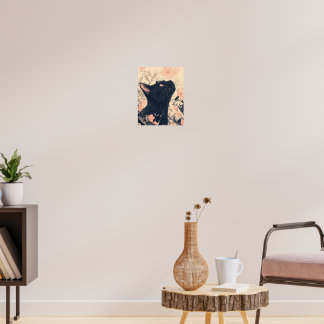 Cottage core Black Cat Botanical Flowers Digital P Poster