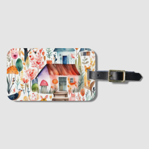 Cottage core floral countryside animals houses luggage tag