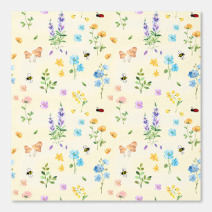 Cottage Core Floral Mushroom Bee Ladybug Yellow Wallpaper
