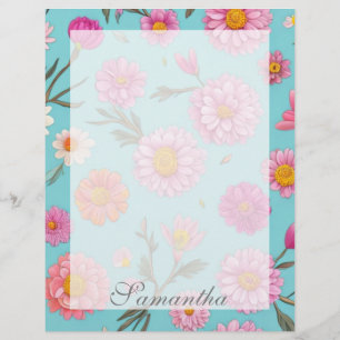 Cottage core floral white daisies pink flowers custom letterhead