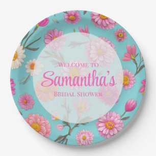 Cottage core floral white daisies pink flowers paper plate
