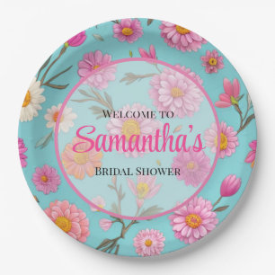 Cottage core floral white daisies pink flowers paper plate