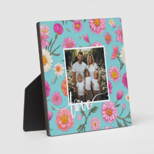 Cottage core floral white daisies pink flowers plaque
