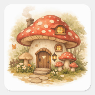 Cottage core Mushroom Aesthetic Illustration Square Sticker