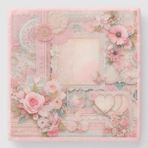 Cottage Core Style Floral & Lace Stone Coaster