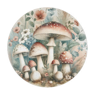 Cottage Core Vintage Mushrooms and Flowers Cutting Board