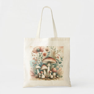 Cottage Core Vintage Mushrooms and Flowers Tote Bag
