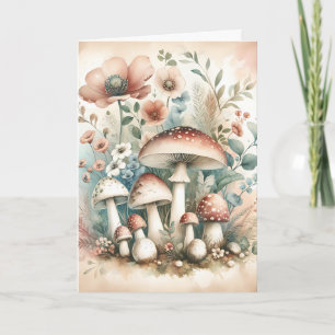 Cottage Core Watercolor Mushrooms Birthday Card