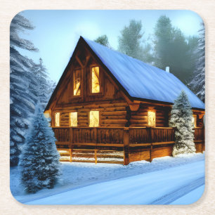 Cottage Country Northern Pine Cabin Square Paper Coaster