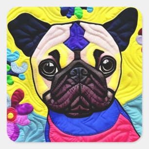 Cottage Country Quilt - Pug Puppy Square Sticker