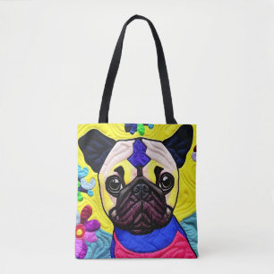Cottage Country Quilt - Pug Puppy Tote Bag