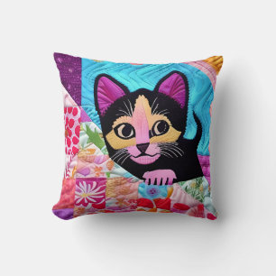 Cottage Country Quilts - Black And White Kitten Cushion