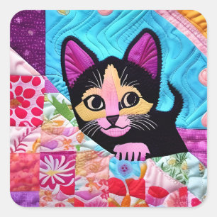 Cottage Country Quilts - Black And White Kitten Square Sticker