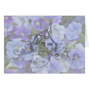 Cottage Embroidery & Petunias Card