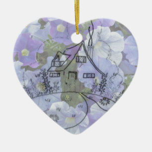 Cottage Embroidery & Petunias Ceramic Ornament