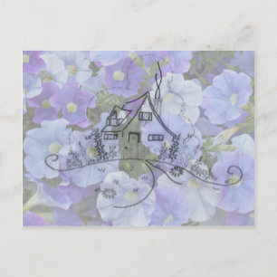 Cottage Embroidery & Petunias Postcard