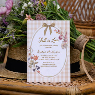 Cottage Fall in Love Gingham Bridal Shower Invitation
