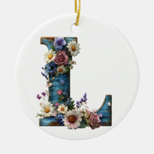 Cottage Floral Letter L Ceramic Ornament