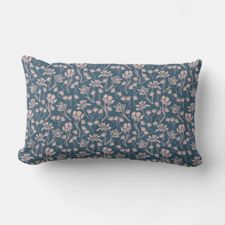 Cottage Flowers in Teal and Blush Pink Lumbar Cushion