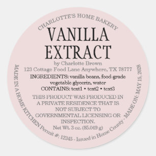 Cottage Food Homemade drinking Vanilla Extract Classic Round Sticker