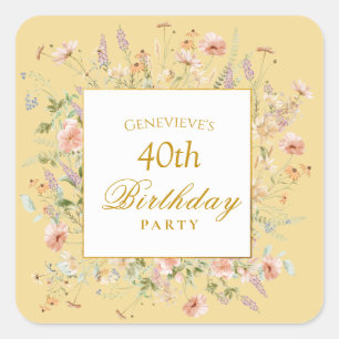 Cottage Garden Birthday Florals Square Sticker