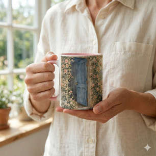 Cottage Garden Blue Door Floral Path Scene Mug
