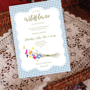 Cottage Garden Dusty Blue Gingham Baby Shower Invitation