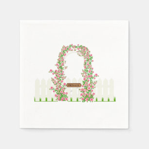 Cottage Garden Floral Arch & White Fence Custom Napkin