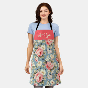 Cottage Garden Flowers Monogram Name Apron