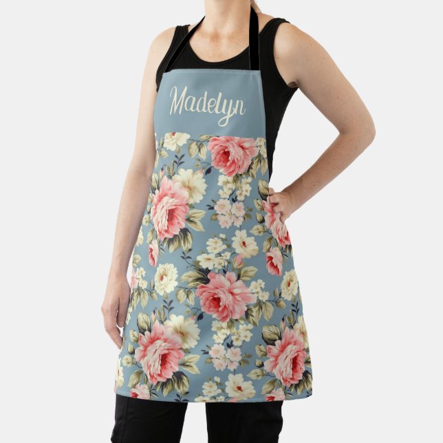 Cottage Garden Flowers Pattern Monogram Name Apron (Insitu)