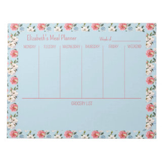 Cottage Garden Flowers Personalised Menu Planner Notepad