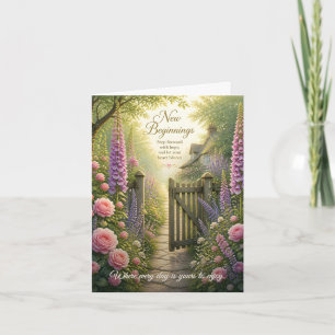 Cottage Garden Gate with Blooming Spring Flowers Thank You Card