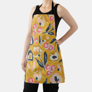 Cottage Garden Hand-Drawn Bold Inky Floral Pattern Apron