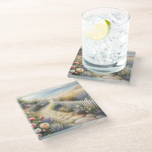 Cottage Garden Path to the Sea Glass Coaster
