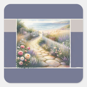 Cottage Garden Path to the Sea Square Sticker