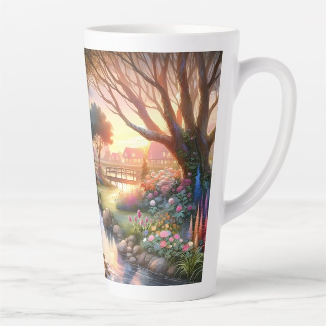 Cottage Garden Stream at Sunset Latte Mug (Right)