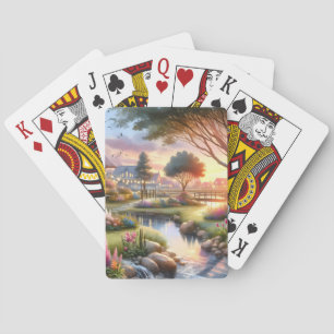 Cottage Garden Stream at Sunset Playing Cards
