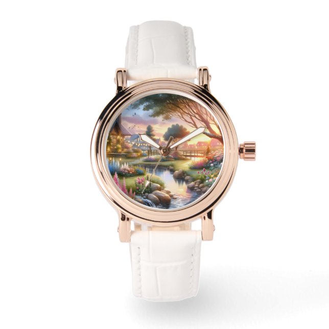 Cottage Garden Stream at Sunset Watch (Front)