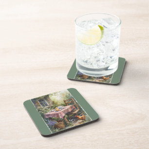 Cottage Garden Tea Morning Watercolor Coaster