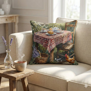 Cottage Garden Tea Morning Watercolor Cushion