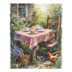 Cottage Garden Tea Morning Watercolor Photo Print
