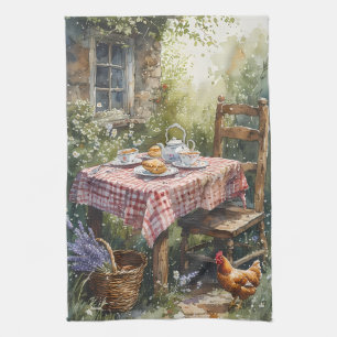 Cottage Garden Tea Morning Watercolor Towel