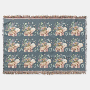 Cottage Garden Turtle Watercolor Throw Blanket