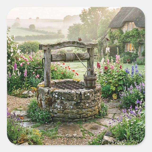 Cottage Garden Well Square Sticker (Front)