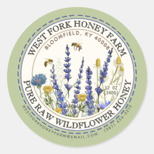 Cottage Garden Wild Meadow Honey with honeybees Classic Round Sticker