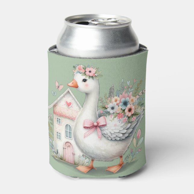 Cottage Goose Floral House Scene Can Cooler (Can Front)
