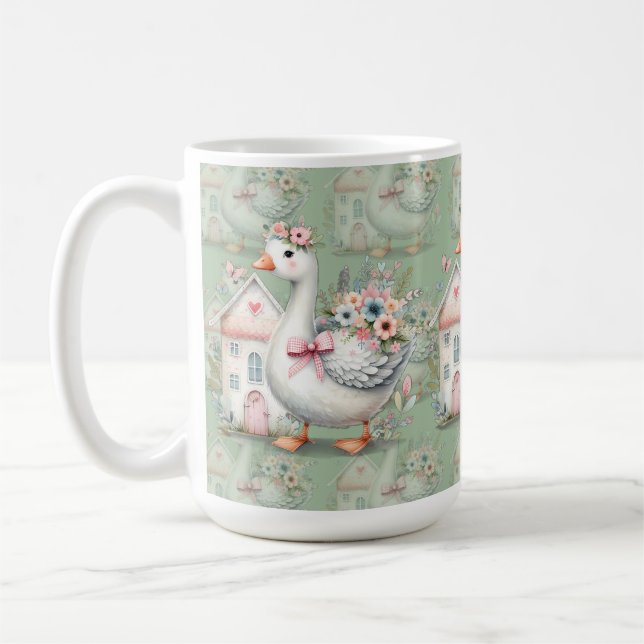 Cottage Goose Floral House Scene Coffee Mug (Left)